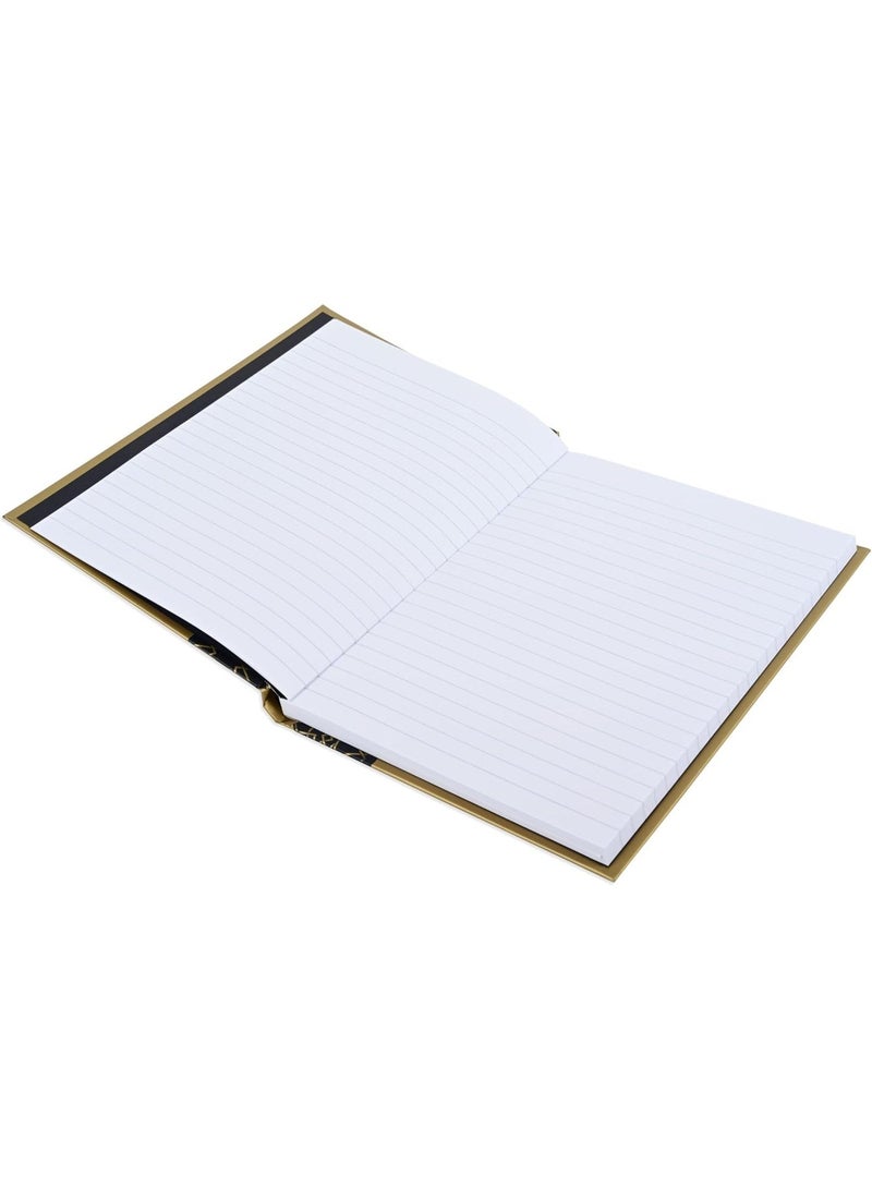 FIS® Notebook Hard Cover, A5 Size(14.8x21cm), 2 Quire, 192 Pages, 96 Sheets, Single Line Ruling, Golden/Black, Packet of 5 Pieces, Design 2-FSNBHCA5GLBKD02 - Image 4